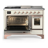 ILVE Majestic III 48-inch Dual Fuel Range with 5 Natural Gas Burner, Griddle, French Top and Triple Glass Door Electric Oven in Antique White with Copper Trim (UM48FSNR3AWP)
