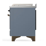 ILVE Majestic III 48-inch Dual Fuel Range with 5 Natural Gas Burner, Griddle, French Top and Triple Glass Door Electric Oven in Blue Grey with Burnished Trim (UM48FSNR3BGB)