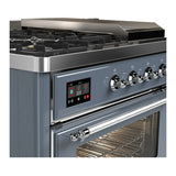 ILVE Majestic III 48-inch Dual Fuel Range with 5 Liquid Propane Burner, Griddle, French Top and Triple Glass Door Electric Oven in Blue Grey with Chrome Trim (UM48FSNR3BGCLP)