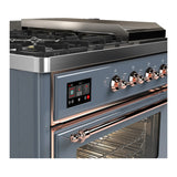 ILVE Majestic III 48-inch Dual Fuel Range with 5 Natural Gas Burner, Griddle, French Top and Triple Glass Door Electric Oven in Blue Grey with Copper Trim (UM48FSNR3BGP)
