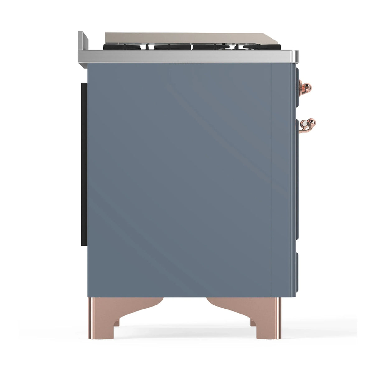 ILVE Majestic III 48-inch Dual Fuel Range with 5 Natural Gas Burner, Griddle, French Top and Triple Glass Door Electric Oven in Blue Grey with Copper Trim (UM48FSNR3BGP)