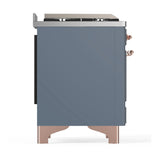 ILVE Majestic III 48-inch Dual Fuel Range with 5 Natural Gas Burner, Griddle, French Top and Triple Glass Door Electric Oven in Blue Grey with Copper Trim (UM48FSNR3BGP)