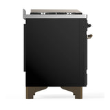 ILVE Majestic III 48-inch Dual Fuel Range with 5 Natural Gas Burner, Griddle, French Top and Triple Glass Door Electric Oven in Glossy Black with Burnished Trim (UM48FSNR3BKB)