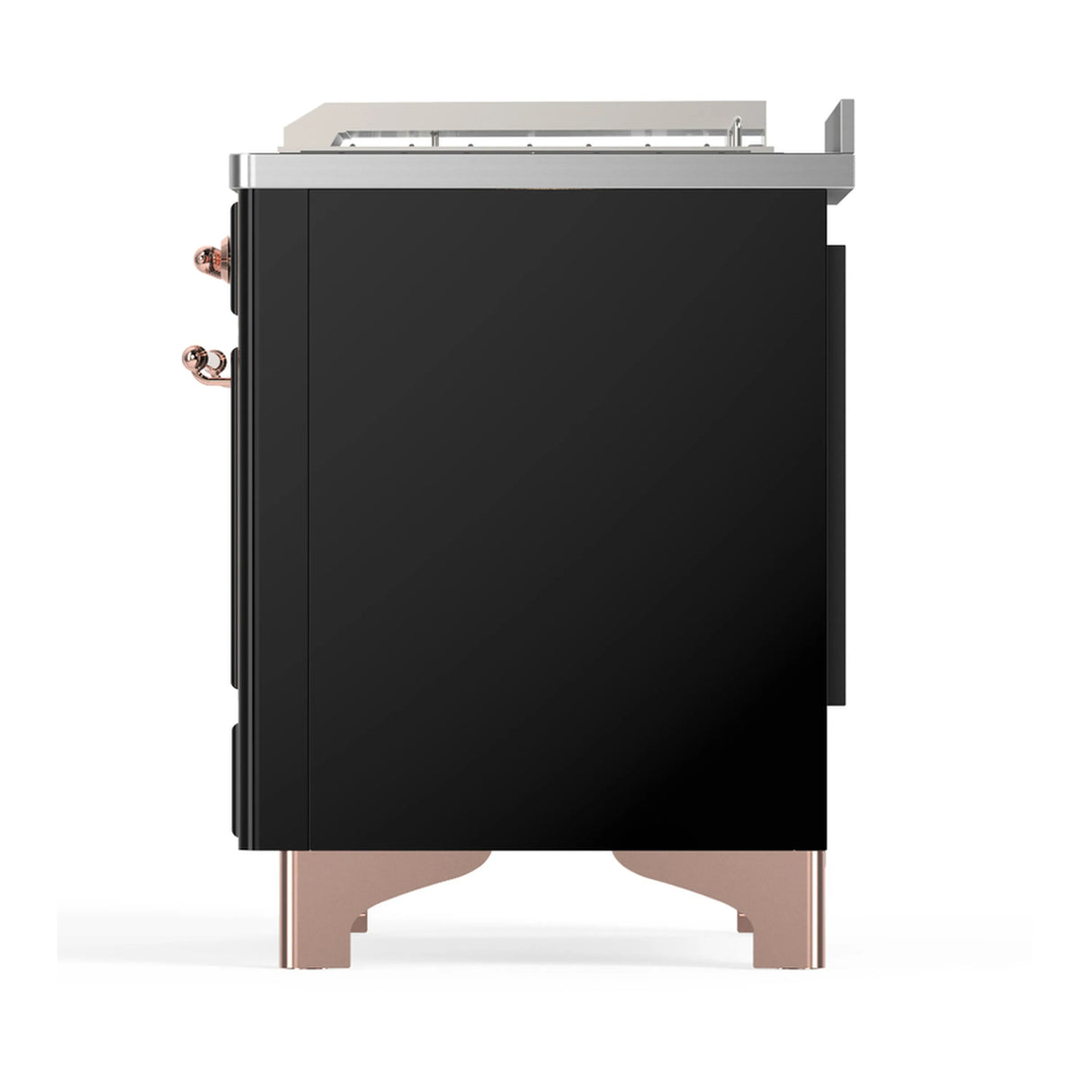 ILVE Majestic III 48-inch Dual Fuel Range with 5 Liquid Propane Burner, Griddle, French Top and Triple Glass Door Electric Oven in Glossy Black with Copper Trim (UM48FSNR3BKPLP)