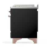 ILVE Majestic III 48-inch Dual Fuel Range with 5 Liquid Propane Burner, Griddle, French Top and Triple Glass Door Electric Oven in Glossy Black with Copper Trim (UM48FSNR3BKPLP)