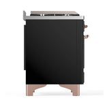 ILVE Majestic III 48-inch Dual Fuel Range with 5 Liquid Propane Burner, Griddle, French Top and Triple Glass Door Electric Oven in Glossy Black with Copper Trim (UM48FSNR3BKPLP)