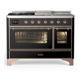 ILVE Majestic III 48-inch Dual Fuel Range with 5 Liquid Propane Burner, Griddle, French Top and Triple Glass Door Electric Oven in Glossy Black with Copper Trim (UM48FSNR3BKPLP)