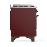 ILVE Majestic III 48-inch Dual Fuel Range with 5 Natural Gas Burner, Griddle, French Top and Triple Glass Door Electric Oven in Burgundy with Burnished Trim (UM48FSNR3BUB)