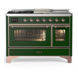 ILVE Majestic III 48-inch Dual Fuel Range with 5 Natural Gas Burner, Griddle, French Top and Triple Glass Door Electric Oven in Emerald Green with Copper Trim (UM48FSNR3EGP)