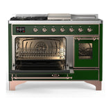 ILVE Majestic III 48-inch Dual Fuel Range with 5 Natural Gas Burner, Griddle, French Top and Triple Glass Door Electric Oven in Emerald Green with Copper Trim (UM48FSNR3EGP)