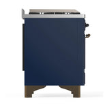 ILVE Majestic III 48-inch Dual Fuel Range with 5 Liquid Propane Burner, Griddle, French Top and Triple Glass Door Electric Oven in Midnight Blue with Burnished Trim (UM48FSNR3MBBLP)
