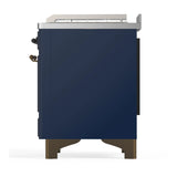ILVE Majestic III 48-inch Dual Fuel Range with 5 Liquid Propane Burner, Griddle, French Top and Triple Glass Door Electric Oven in Midnight Blue with Burnished Trim (UM48FSNR3MBBLP)