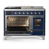 ILVE Majestic III 48-inch Dual Fuel Range with 5 Liquid Propane Burner, Griddle, French Top and Triple Glass Door Electric Oven in Midnight Blue with Chrome Trim (UM48FSNR3MBCLP)
