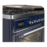 ILVE Majestic III 48-inch Dual Fuel Range with 5 Liquid Propane Burner, Griddle, French Top and Triple Glass Door Electric Oven in Midnight Blue with Chrome Trim (UM48FSNR3MBCLP)