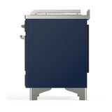 ILVE Majestic III 48-inch Dual Fuel Range with 5 Natural Gas Burner, Griddle, French Top and Triple Glass Door Electric Oven in Midnight Blue with Chrome Trim (UM48FSNR3MBC)