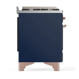 ILVE Majestic III 48-inch Dual Fuel Range with 5 Liquid Propane Burner, Griddle, French Top and Triple Glass Door Electric Oven in Midnight Blue with Copper Trim (UM48FSNR3MBPLP)