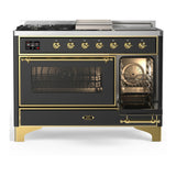ILVE Majestic III 48-inch Dual Fuel Range with 5 Liquid Propane Burner, Griddle, French Top and Triple Glass Door Electric Oven in Graphite Matte with Brass Trim (UM48FSNR3MGGLP)