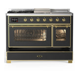 ILVE Majestic III 48-inch Dual Fuel Range with 5 Liquid Propane Burner, Griddle, French Top and Triple Glass Door Electric Oven in Graphite Matte with Brass Trim (UM48FSNR3MGGLP)