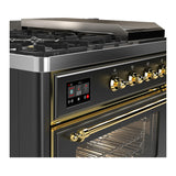 ILVE Majestic III 48-inch Dual Fuel Range with 5 Liquid Propane Burner, Griddle, French Top and Triple Glass Door Electric Oven in Graphite Matte with Brass Trim (UM48FSNR3MGGLP)