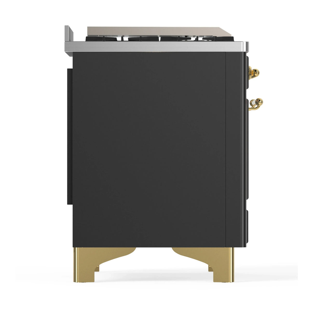 ILVE Majestic III 48-inch Dual Fuel Range with 5 Liquid Propane Burner, Griddle, French Top and Triple Glass Door Electric Oven in Graphite Matte with Brass Trim (UM48FSNR3MGGLP)