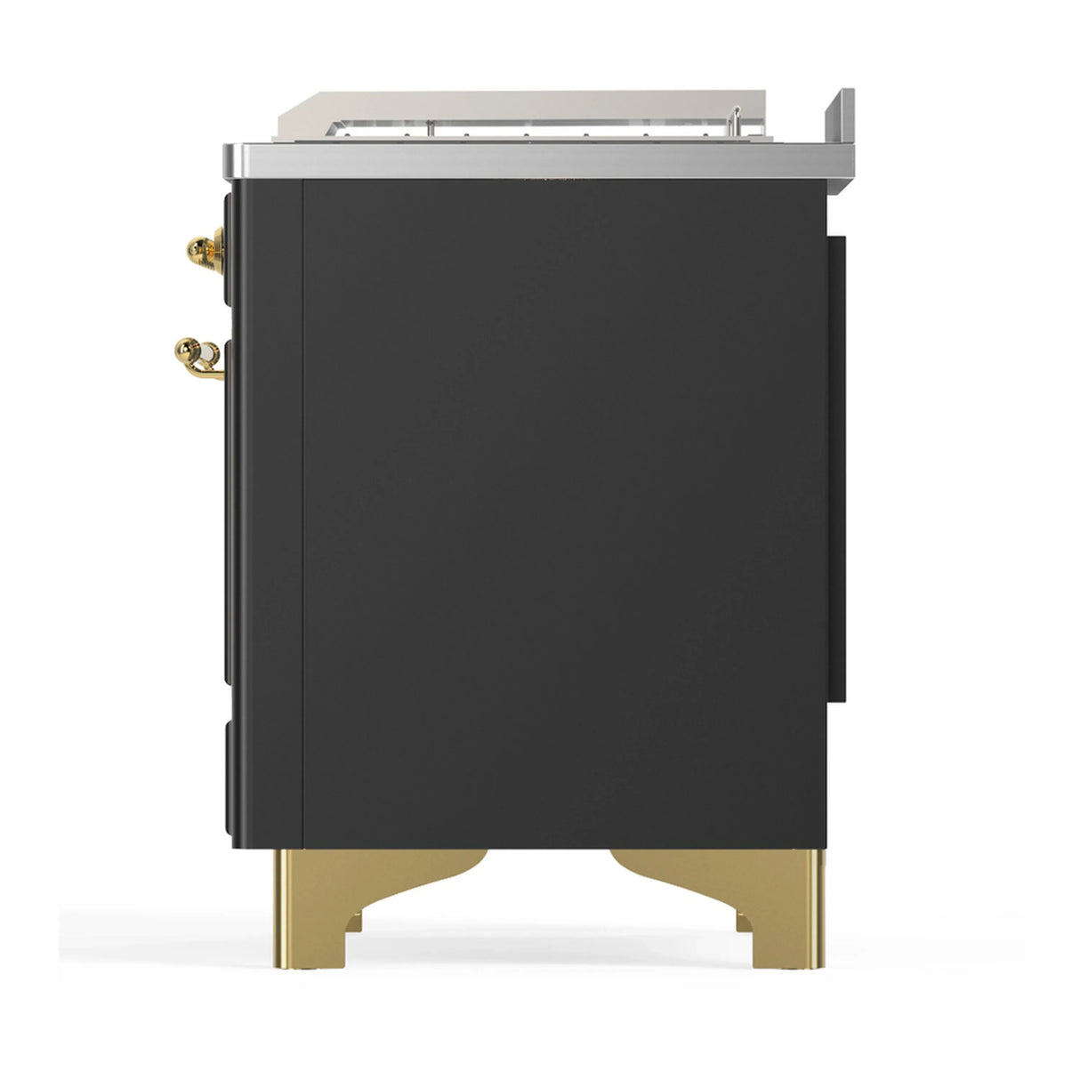 ILVE Majestic III 48-inch Dual Fuel Range with 5 Natural Gas Burner, Griddle, French Top and Triple Glass Door Electric Oven in Graphite Matte with Brass Trim (UM48FSNR3MGG)