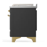 ILVE Majestic III 48-inch Dual Fuel Range with 5 Natural Gas Burner, Griddle, French Top and Triple Glass Door Electric Oven in Graphite Matte with Brass Trim (UM48FSNR3MGG)
