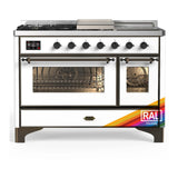ILVE Majestic III 48-inch Dual Fuel Range with 5 Liquid Propane Burner, Griddle, French Top and Triple Glass Door Electric Oven in RAL with Burnished Trim (UM48FSNR3RABLP)