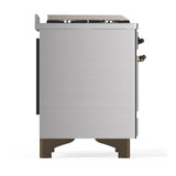 ILVE Majestic III 48-inch Dual Fuel Range with 5 Natural Gas Burner, Griddle, French Top and Triple Glass Door Electric Oven in Stainless Steel with Burnished Trim (UM48FSNR3SSB)