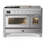 ILVE Majestic III 48-inch Dual Fuel Range with 5 Liquid Propane Burner, Griddle, French Top and Triple Glass Door Electric Oven in Stainless Steel with Chrome Trim (UM48FSNR3SSCLP)