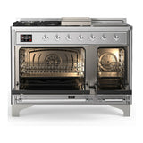 ILVE Majestic III 48-inch Dual Fuel Range with 5 Liquid Propane Burner, Griddle, French Top and Triple Glass Door Electric Oven in Stainless Steel with Chrome Trim (UM48FSNR3SSCLP)