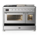 ILVE Majestic III 48-inch Dual Fuel Range with 5 Liquid Propane Burner, Griddle, French Top and Triple Glass Door Electric Oven in Stainless Steel with Chrome Trim (UM48FSNR3SSCLP)