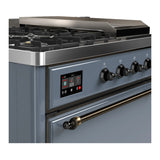 ILVE Majestic III 48-inch Dual Fuel Range with 5 Natural Gas Burner, Griddle, French Top and Solid Door Electric Oven in Blue Grey with Burnished Trim (UM48FSQNR3BGB)