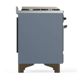 ILVE Majestic III 48-inch Dual Fuel Range with 5 Natural Gas Burner, Griddle, French Top and Solid Door Electric Oven in Blue Grey with Burnished Trim (UM48FSQNR3BGB)