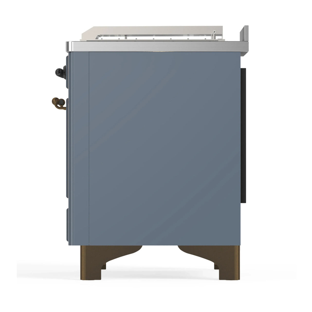 ILVE Majestic III 48-inch Dual Fuel Range with 5 Natural Gas Burner, Griddle, French Top and Solid Door Electric Oven in Blue Grey with Burnished Trim (UM48FSQNR3BGB)