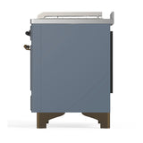 ILVE Majestic III 48-inch Dual Fuel Range with 5 Natural Gas Burner, Griddle, French Top and Solid Door Electric Oven in Blue Grey with Burnished Trim (UM48FSQNR3BGB)