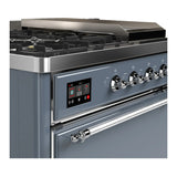 ILVE Majestic III 48-inch Dual Fuel Range with 5 Liquid Propane Burner, Griddle, French Top and Solid Door Electric Oven in Blue Grey with Chrome Trim (UM48FSQNR3BGCLP)