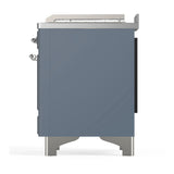 ILVE Majestic III 48-inch Dual Fuel Range with 5 Liquid Propane Burner, Griddle, French Top and Solid Door Electric Oven in Blue Grey with Chrome Trim (UM48FSQNR3BGCLP)