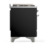 ILVE Majestic III 48-inch Dual Fuel Range with 5 Natural Gas Burner, Griddle, French Top and Solid Door Electric Oven in Glossy Black with Chrome Trim (UM48FSQNR3BKC)