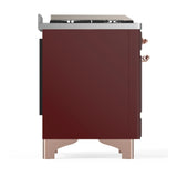 ILVE Majestic III 48-inch Dual Fuel Range with 5 Natural Gas Burner, Griddle, French Top and Solid Door Electric Oven in Burgundy with Copper Trim (UM48FSQNR3BUP)