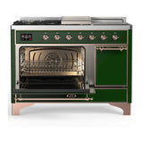 ILVE Majestic III 48-inch Dual Fuel Range with 5 Natural Gas Burner, Griddle, French Top and Solid Door Electric Oven in Emerald Green with Copper Trim (UM48FSQNR3EGP)