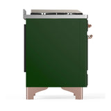 ILVE Majestic III 48-inch Dual Fuel Range with 5 Natural Gas Burner, Griddle, French Top and Solid Door Electric Oven in Emerald Green with Copper Trim (UM48FSQNR3EGP)
