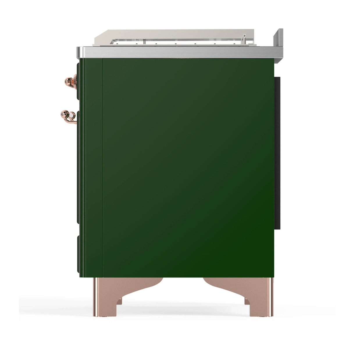 ILVE Majestic III 48-inch Dual Fuel Range with 5 Natural Gas Burner, Griddle, French Top and Solid Door Electric Oven in Emerald Green with Copper Trim (UM48FSQNR3EGP)