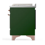 ILVE Majestic III 48-inch Dual Fuel Range with 5 Natural Gas Burner, Griddle, French Top and Solid Door Electric Oven in Emerald Green with Copper Trim (UM48FSQNR3EGP)