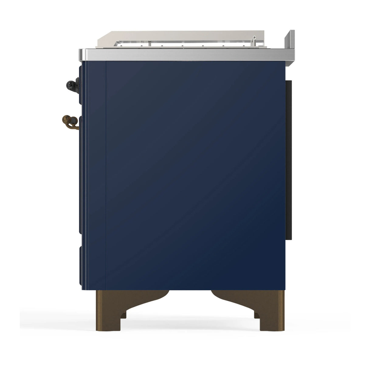 ILVE Majestic III 48-inch Dual Fuel Range with 5 Liquid Propane Burner, Griddle, French Top and Solid Door Electric Oven in Midnight Blue with Burnished Trim (UM48FSQNR3MBBLP)