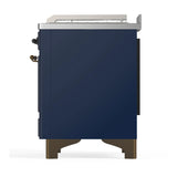 ILVE Majestic III 48-inch Dual Fuel Range with 5 Liquid Propane Burner, Griddle, French Top and Solid Door Electric Oven in Midnight Blue with Burnished Trim (UM48FSQNR3MBBLP)