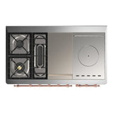 ILVE Majestic III 48-inch Dual Fuel Range with 5 Liquid Propane Burner, Griddle, French Top and Solid Door Electric Oven in Midnight Blue with Copper Trim (UM48FSQNR3MBPLP)