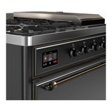 ILVE Majestic III 48-inch Dual Fuel Range with 5 Liquid Propane Burner, Griddle, French Top and Solid Door Electric Oven in Graphite Matte with Burnished Trim (UM48FSQNR3MGBLP)
