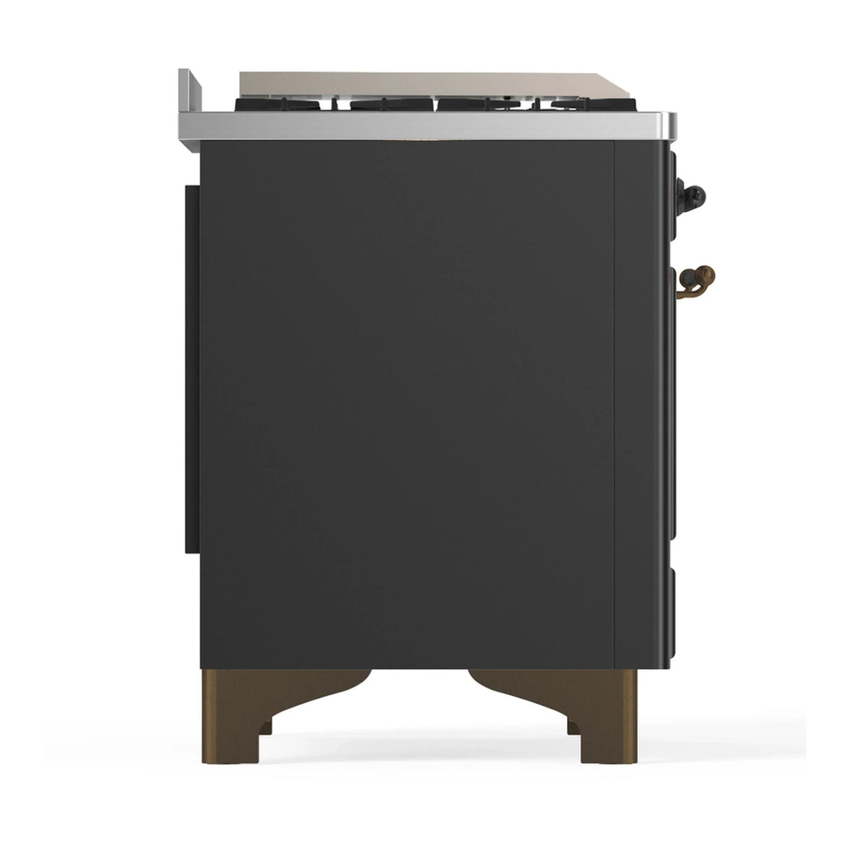ILVE Majestic III 48-inch Dual Fuel Range with 5 Liquid Propane Burner, Griddle, French Top and Solid Door Electric Oven in Graphite Matte with Burnished Trim (UM48FSQNR3MGBLP)