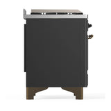 ILVE Majestic III 48-inch Dual Fuel Range with 5 Liquid Propane Burner, Griddle, French Top and Solid Door Electric Oven in Graphite Matte with Burnished Trim (UM48FSQNR3MGBLP)