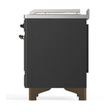ILVE Majestic III 48-inch Dual Fuel Range with 5 Liquid Propane Burner, Griddle, French Top and Solid Door Electric Oven in Graphite Matte with Burnished Trim (UM48FSQNR3MGBLP)